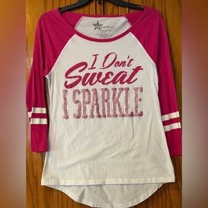 I don’t sweat I sparkle 3/4 sleeve jersey size large (juniors)